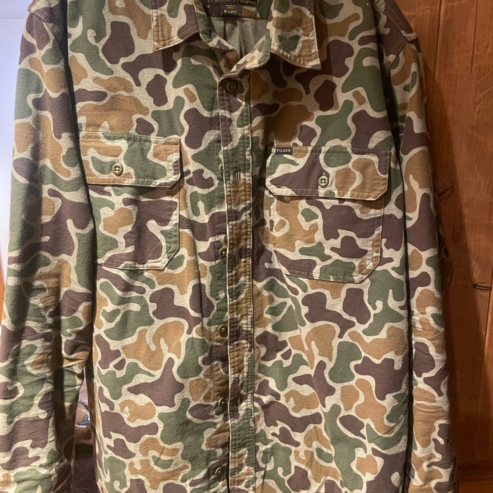 Filson Field Flannel Shirt- Frog Camo, Medium Tall